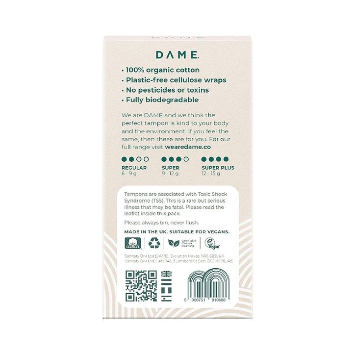 DAME Super Plus Cotton Tampons 16 Pack