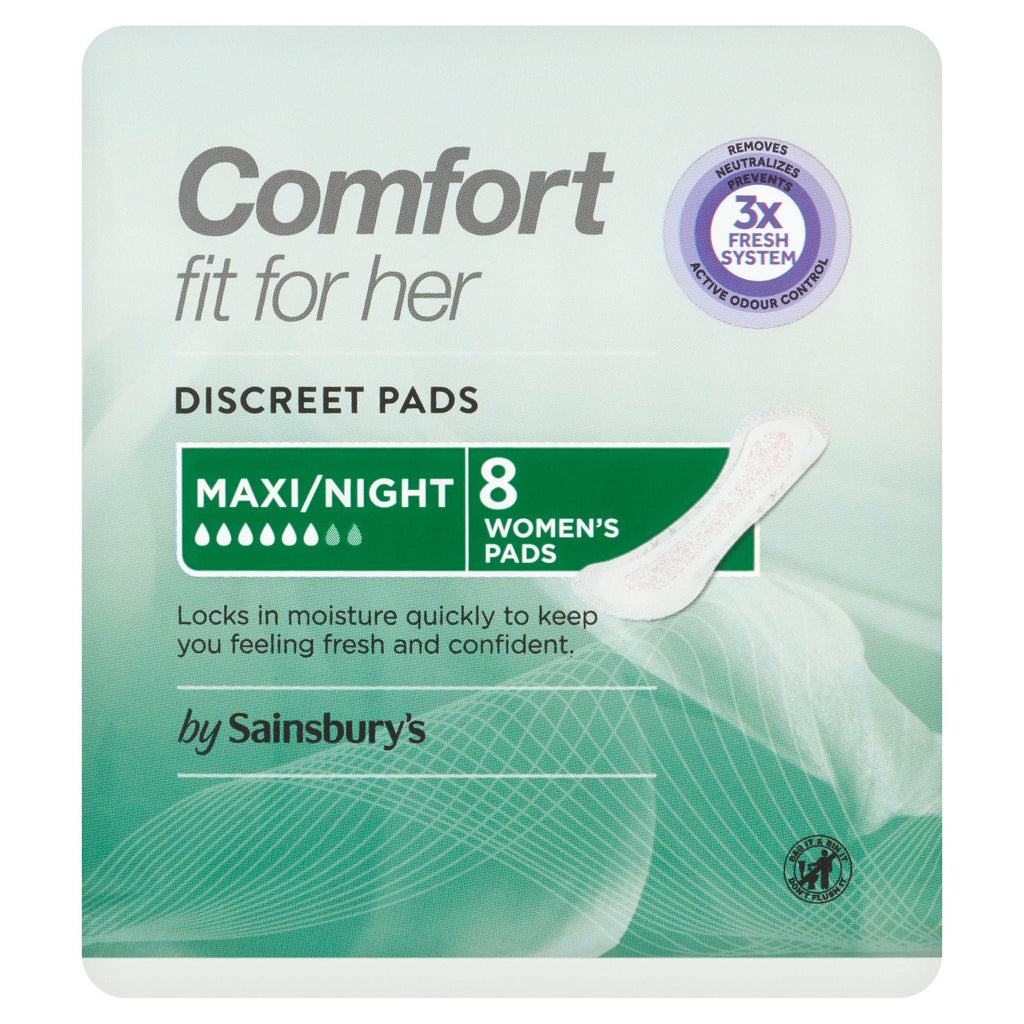 Sainsbury's Comfort Fit for Her 8 Discreet Maxi/Night Women's Pads x8