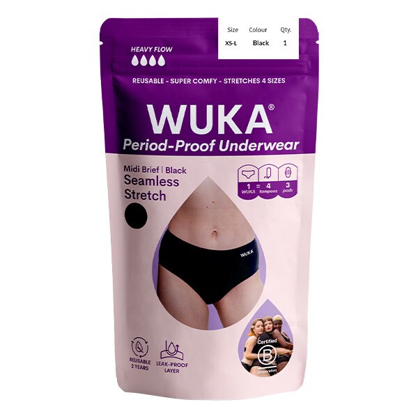 Wuka Stretch Midi Brief Heavy Flow Black - Size 1 GOODS Superdrug   