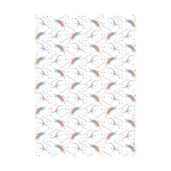 Deckled Edge Gift Wrap (Pack Of 2) (50 x 70cm) Happy Birthday Unicorns