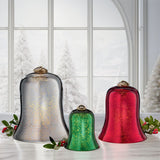 Decorative Glass Bells with LED Candles, Set of 3