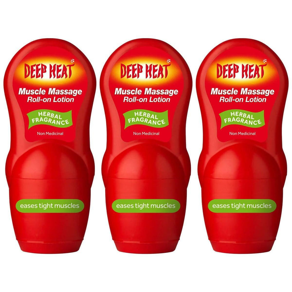 Deep Heat Muscle Massage Roll-on Lotion, 3 x 50ml