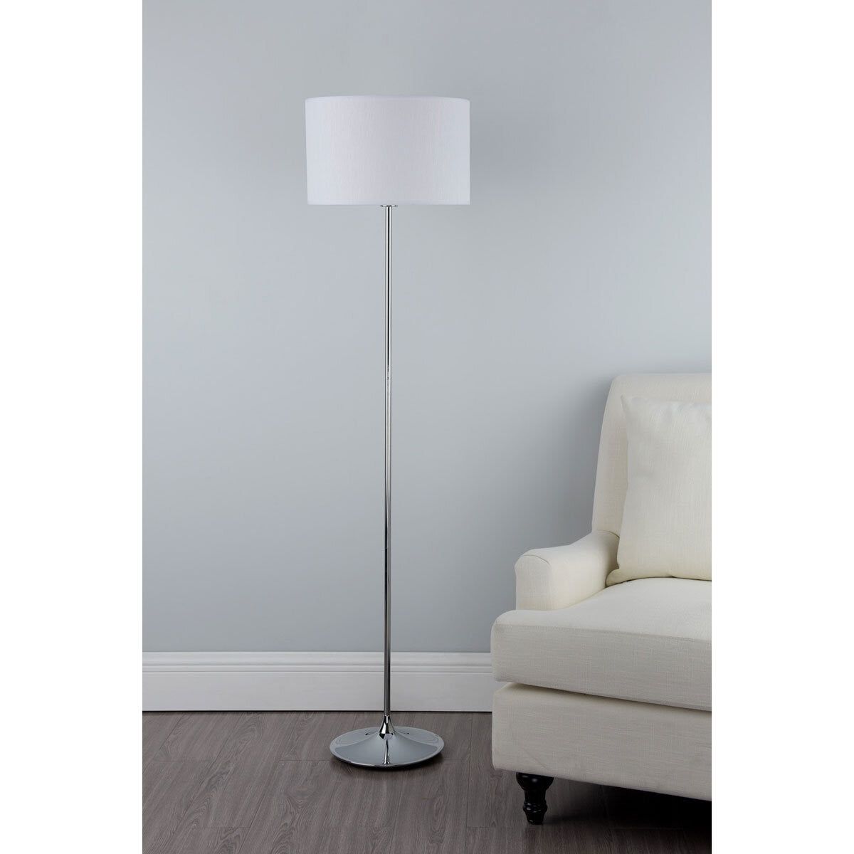 Delta Polished Chrome Floor Lamp with Ivory Shade