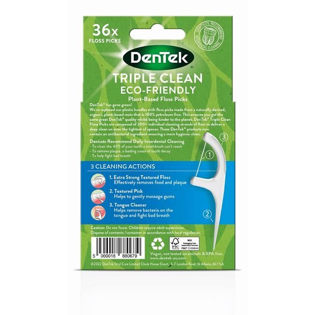 DenTek ECO Triple Clean Floss Picks   36 per pack