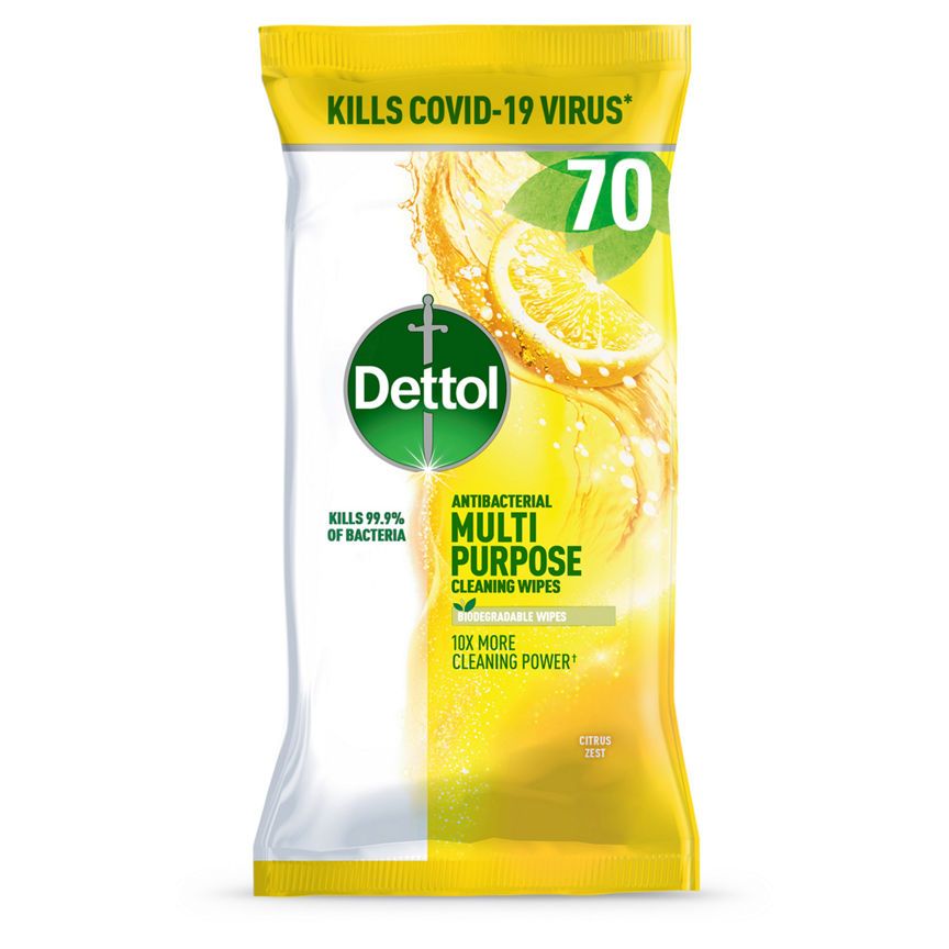 Dettol Antibacterial Biodegradable Citrus Multi Surface Cleaning Wipes x70