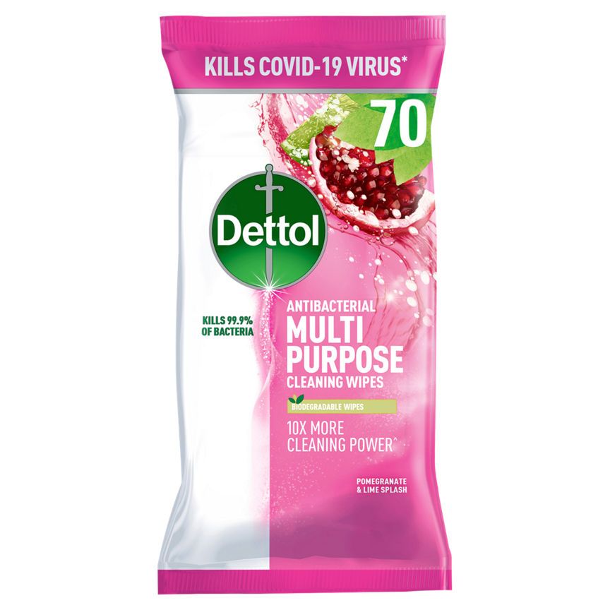 Dettol Antibacterial Multipurpose Cleaning Wipes, Pomegranate, 70 Large Wipes