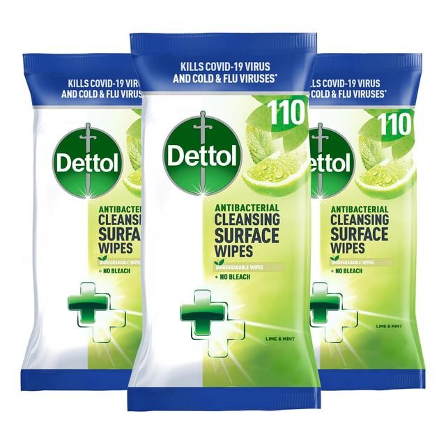 Dettol Antibacterial Multipurpose Lime & Mint Wipes   3 x 110 per pack