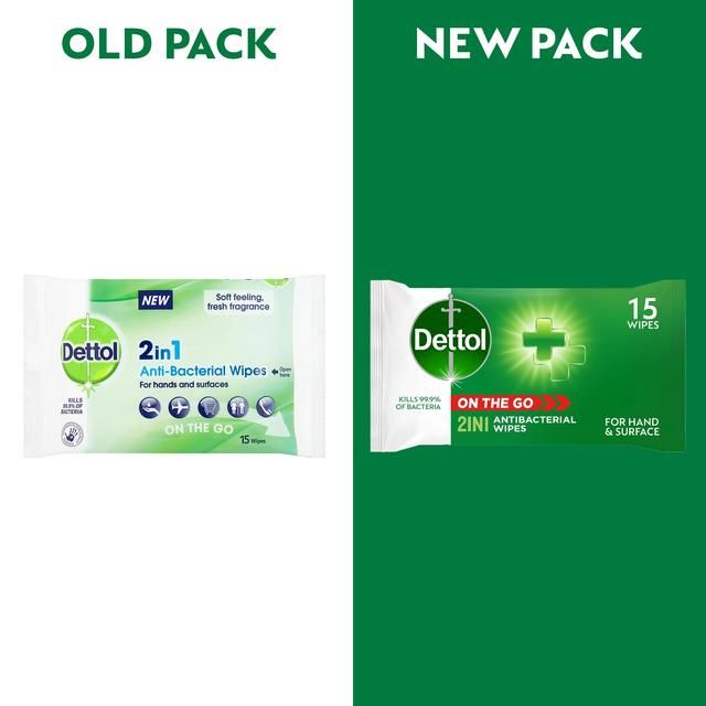 Dettol Antibacterial Wipes 2-in-1 Hands and Surfaces   15 per pack