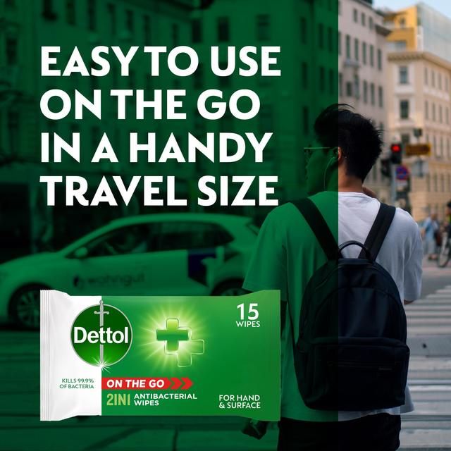 Dettol Antibacterial Wipes 2-in-1 Hands and Surfaces   15 per pack