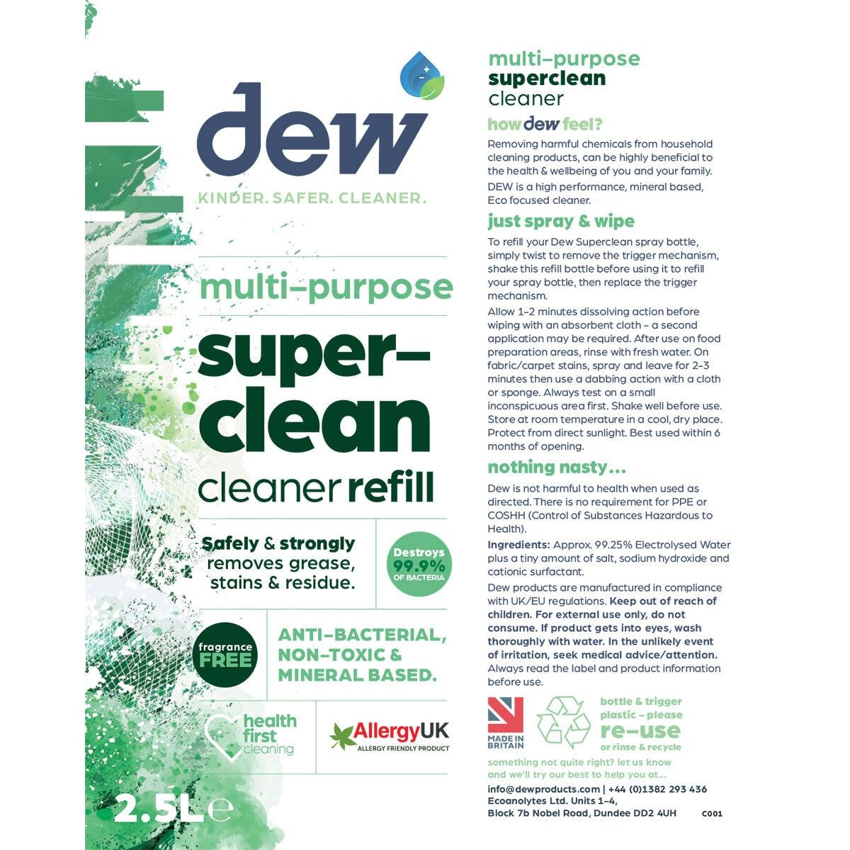 Dew Superclean Multi-Purpose Cleaner Spray, 500ml and Refill, 2.5L