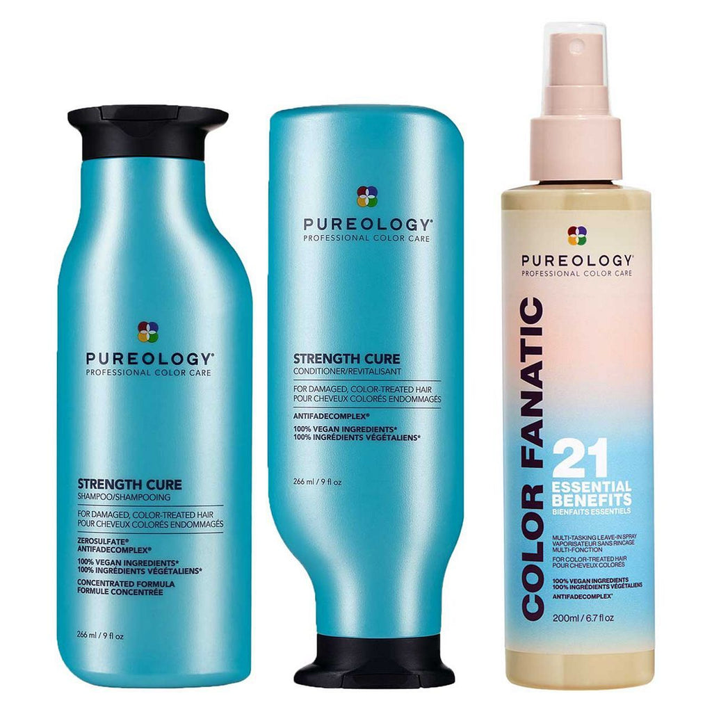 Pureology Strength Cure Trio Bundle For Damaged Hair, Vegan Formulas