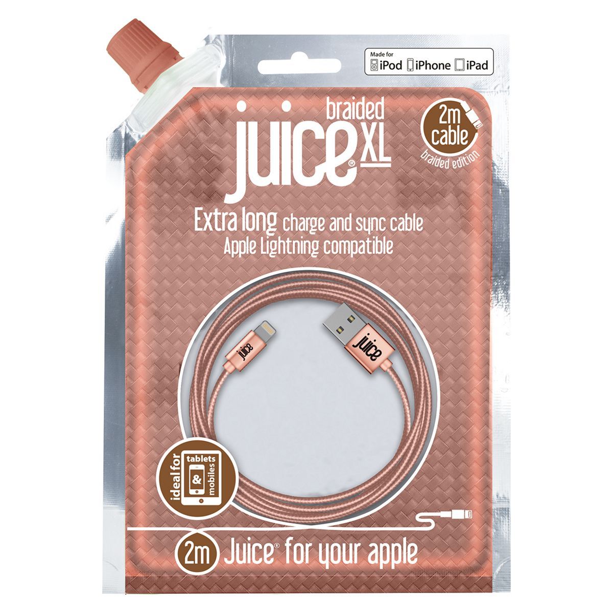 Juice 2M Lightning Cable Rose Gold Braided