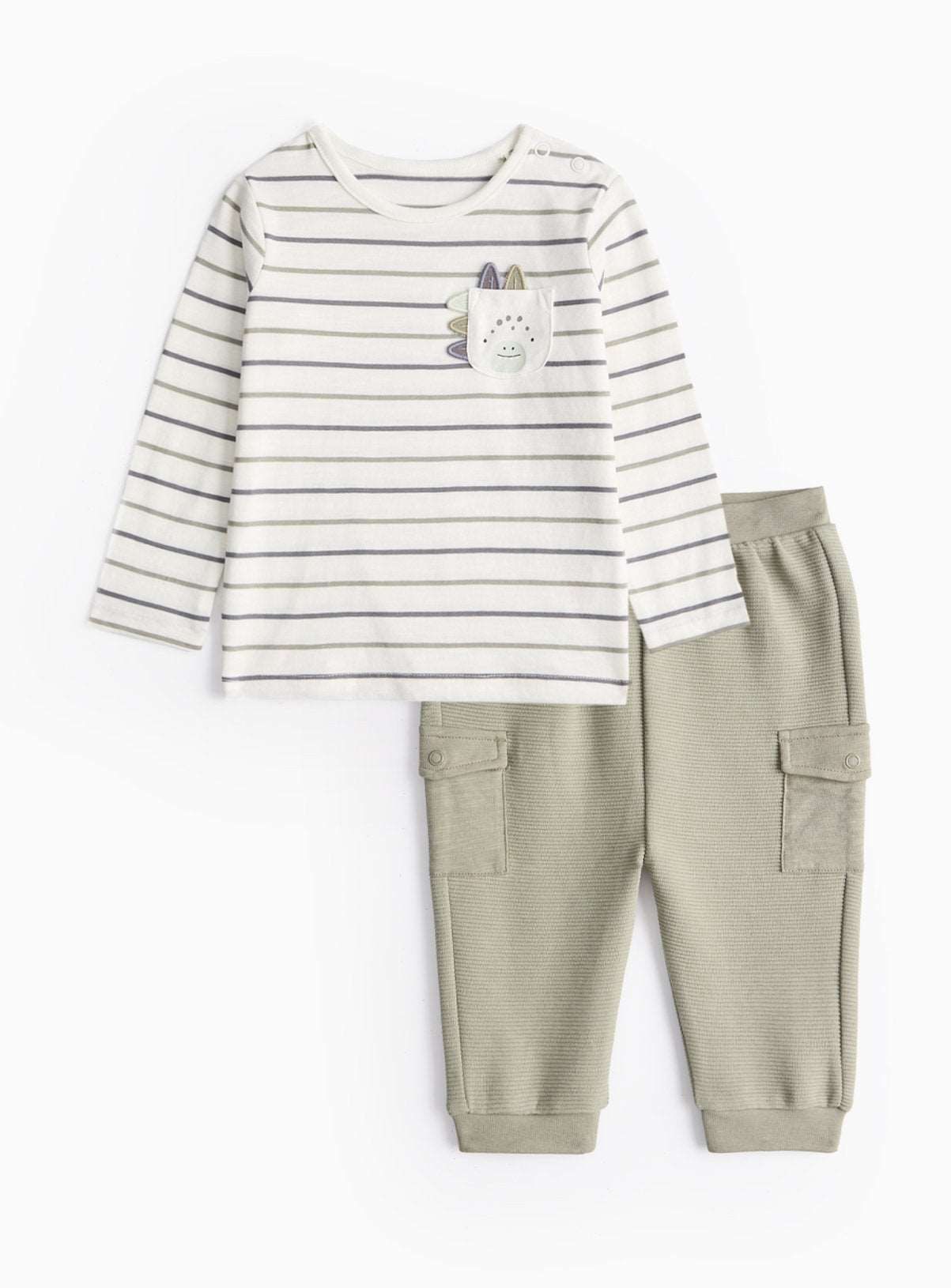 Dino Print Striped Top &amp;amp; Green Leggings Set 3-6 months