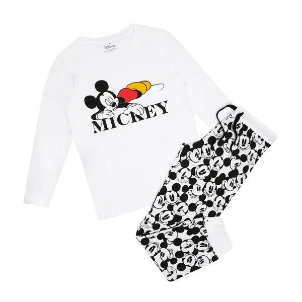 Disney Womens Snooze Mickey Mouse Long Pyjama Set (S)