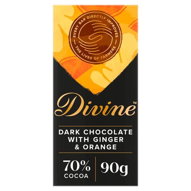 Divine 70% Dark Chocolate with Ginger & Orange   90g