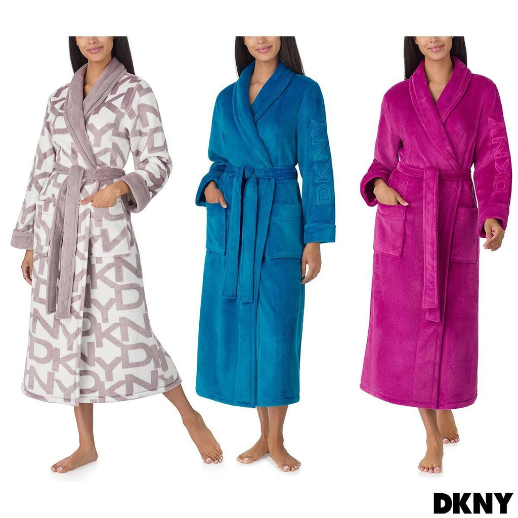 DKNY Shawl Collar Long Plush Robe