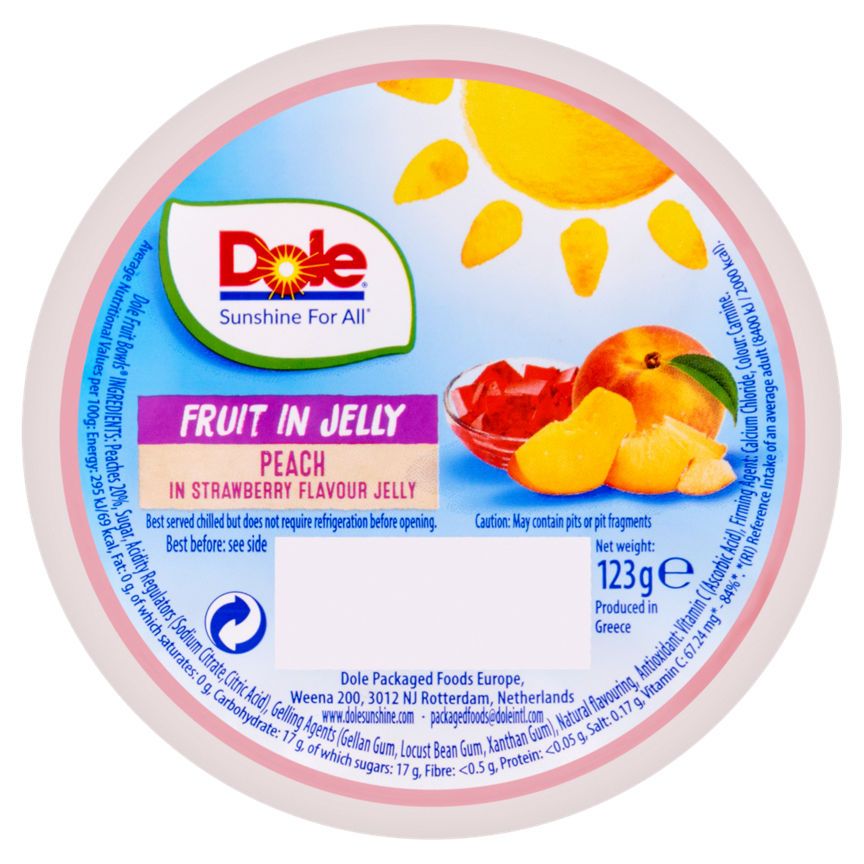 Dole Fruit in Jelly Peaches in Strawberry Jelly Fruit Snack