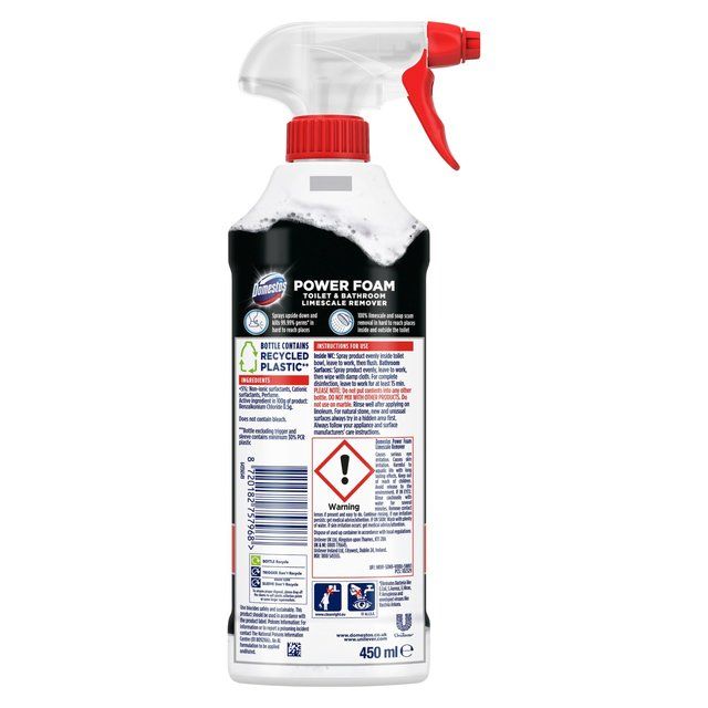 Domestos Power Foam Toilet & Bathroom Cleaner Spray Limescale Remover   450ml