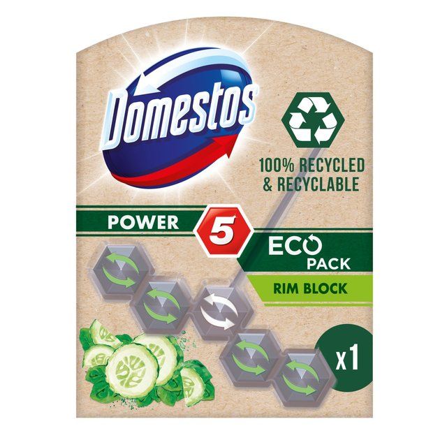 Domestos Toilet Rim Block Power 5 EcoBlock Cucumber &amp;amp; Fresh Leaves