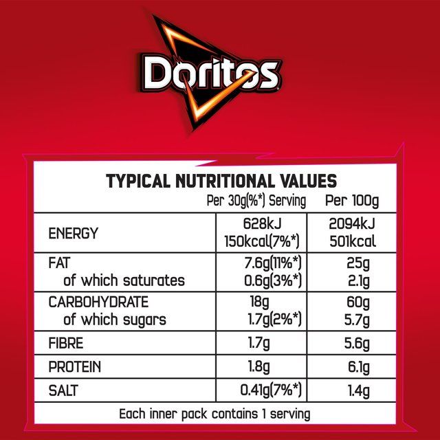 Doritos Chilli Heatwave Tortilla Chips Multipack Crisps   5 per pack