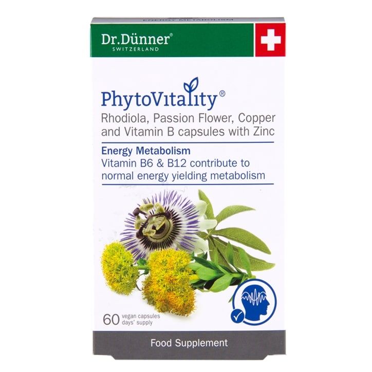 Dr Dunner PhytoVitality Rhodiola, Passion Flower, Copper and Vitamin B with Zinc 60 Capsules