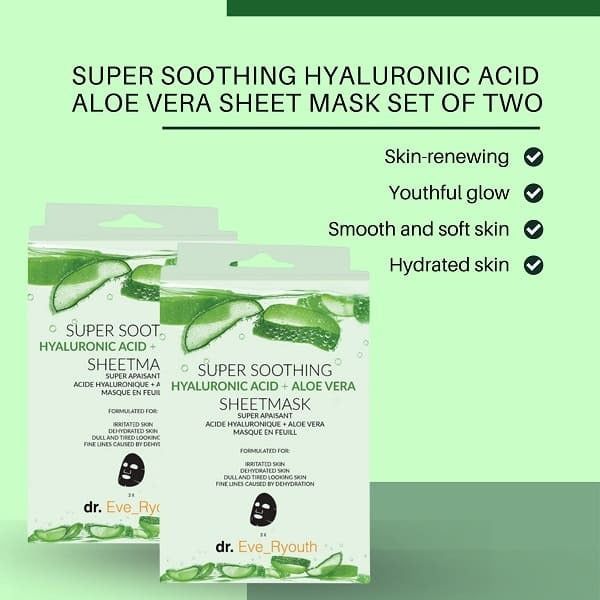 Dr Ever Youth  Hyaluronic acid  Aloe Vera sheet Mask x2