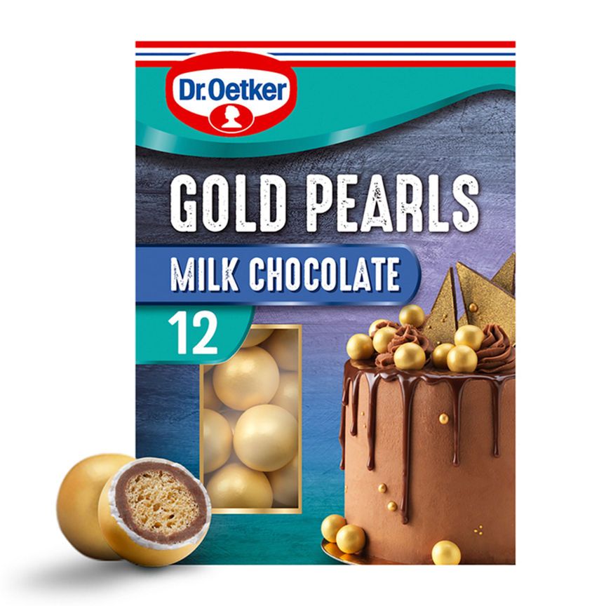 Dr. Oetker 12 Milk Chocolate Gold Pearls Cake Decorations