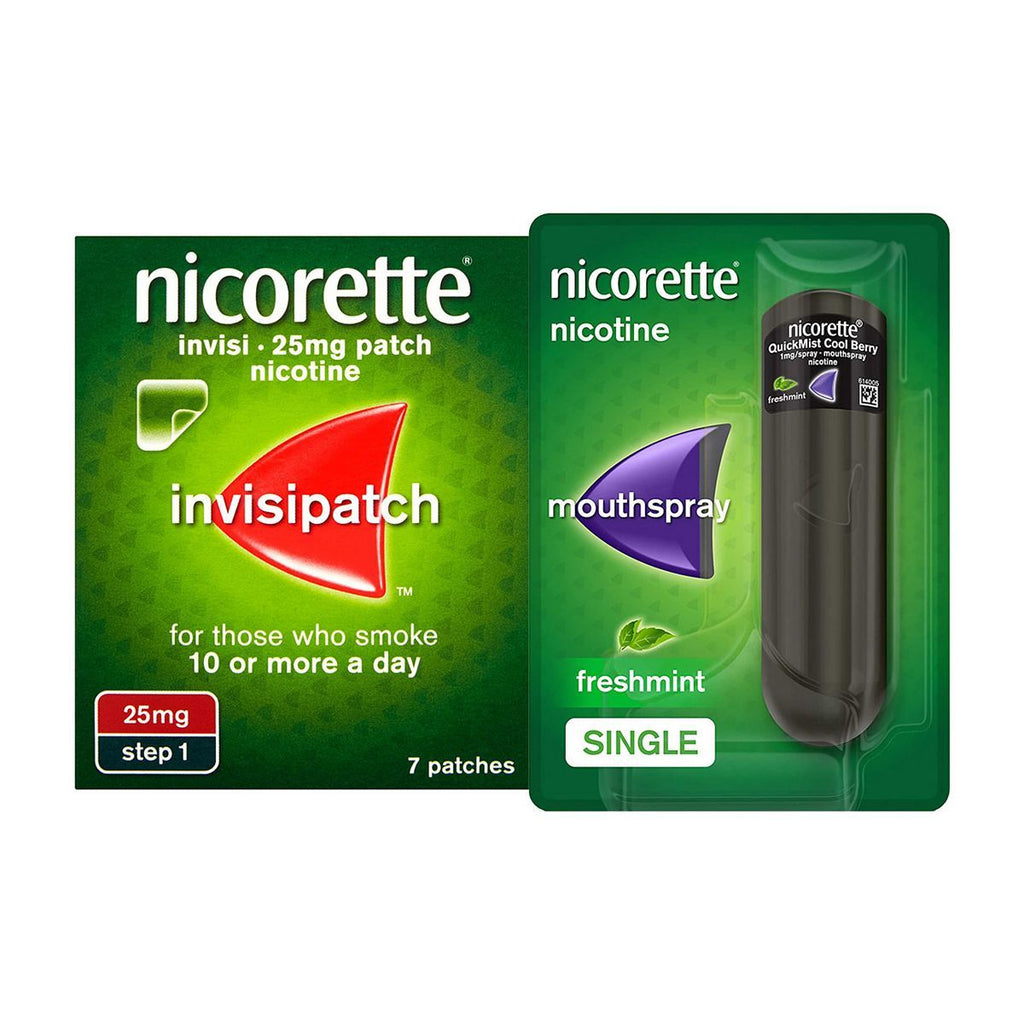 Nicorette Starter Bundle: Nicorette Invisi 25mg Patch 7 & QuickMist 1mg/spray Mouthspray Freshmint 150 sprays