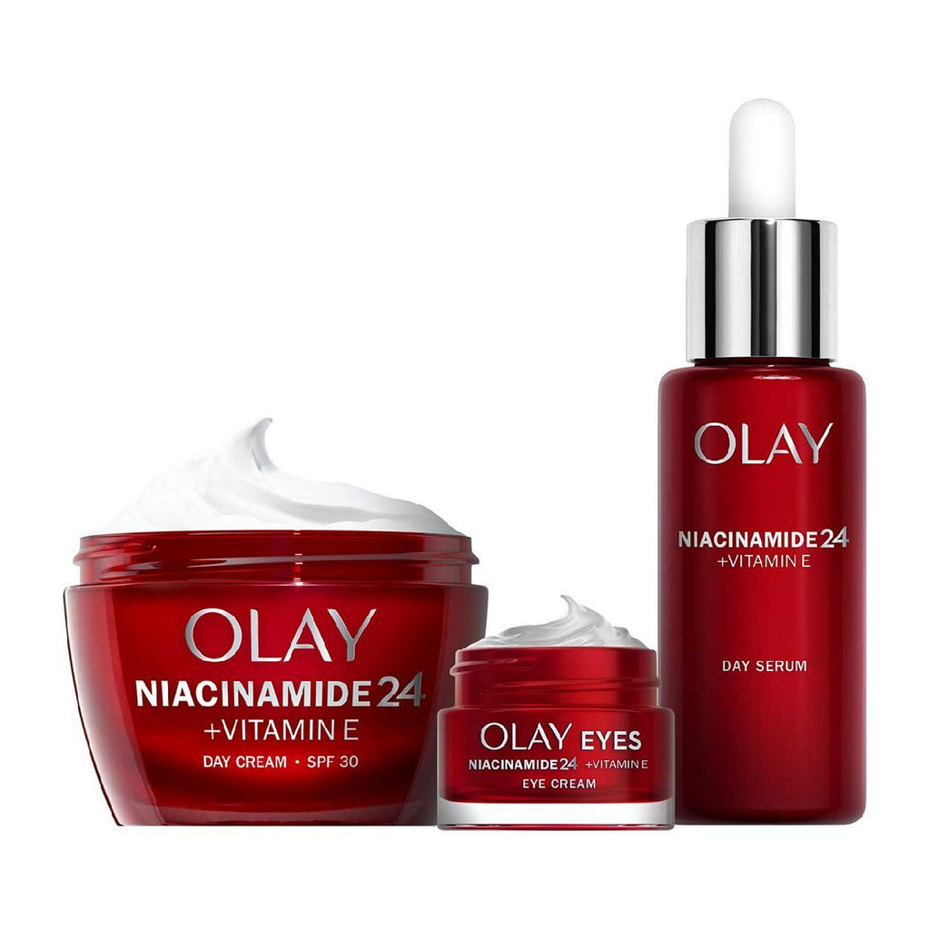 Olay Age Defy & Renew with Niacinamide + Vitamin E SPF30 Moisturiser, Serum, and Eye Cream Bundle