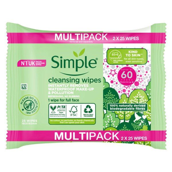 Simple Kind To Skin Cleansing Wipes Biodegradable 50 Pc GOODS Superdrug   