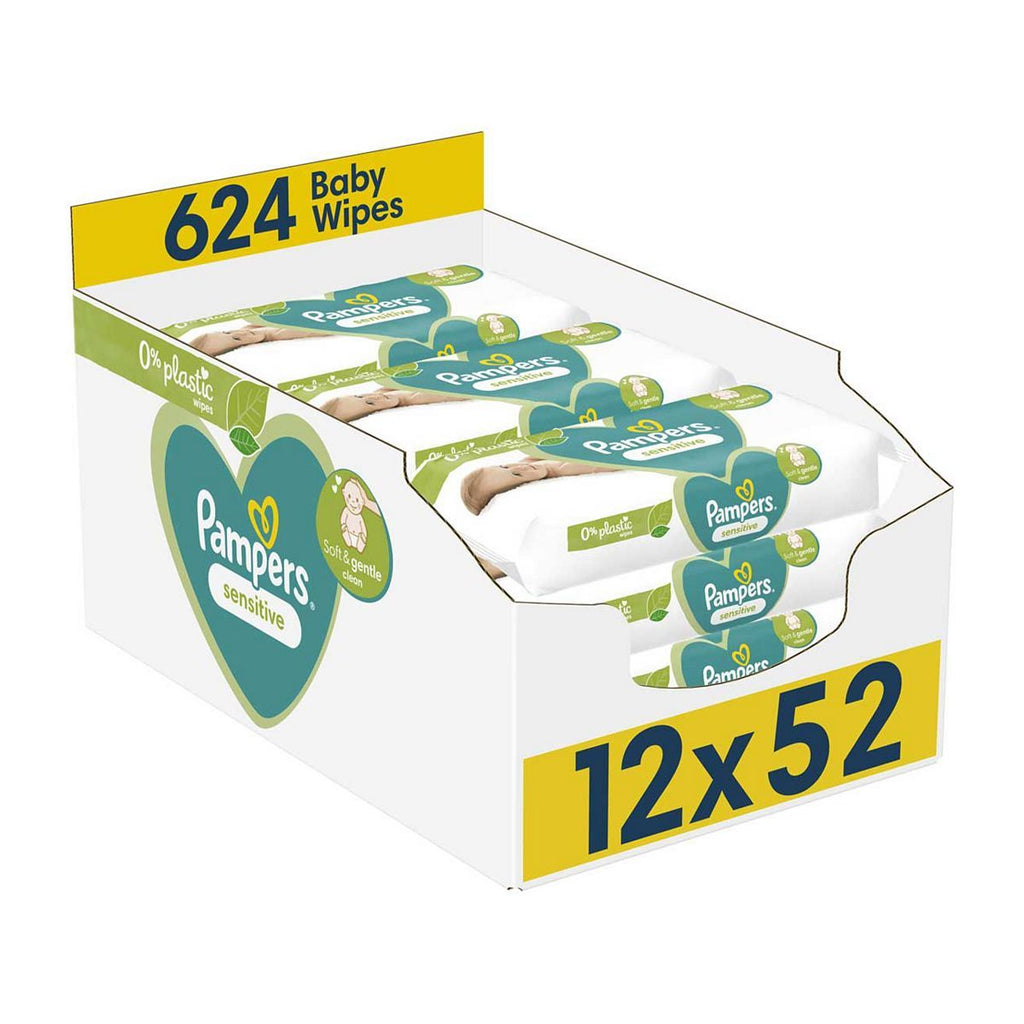 Pampers Sensitive Baby Wipes Plastic Free 12 Packs = 624 Baby Wet Wipes