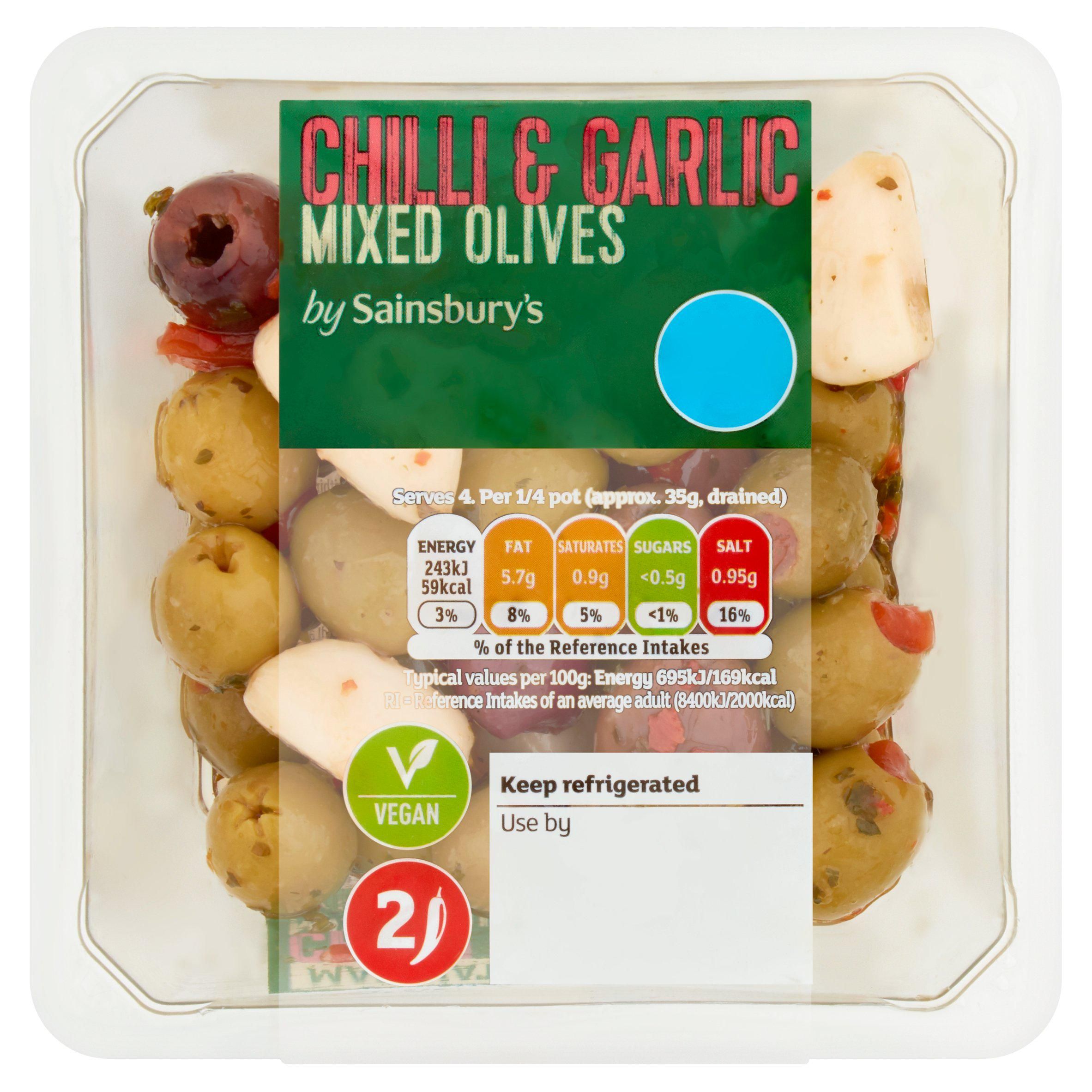 Sainsbury's Marinated Chilli & Garlic Mixed Olives 160g Olives & antipasti Sainsburys   