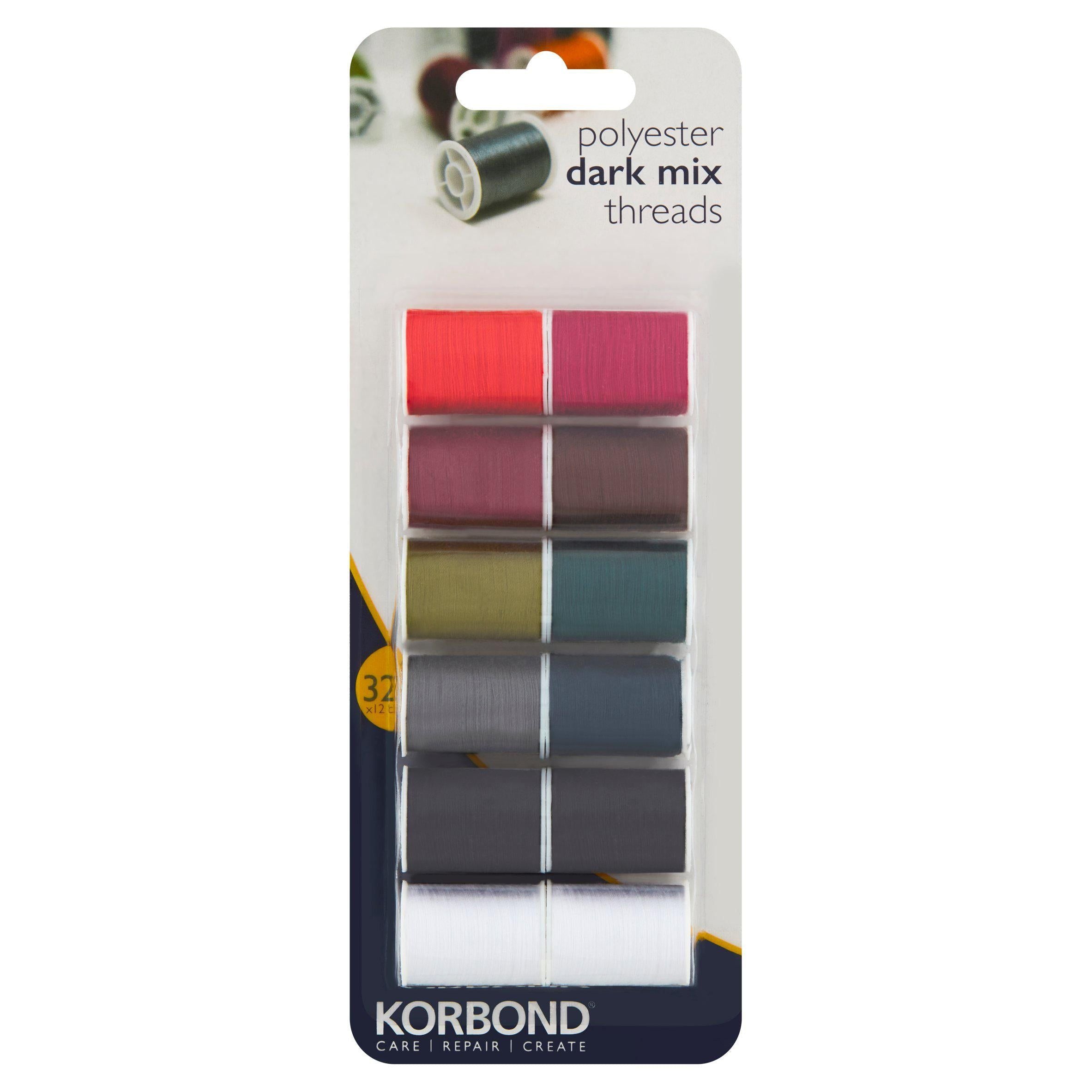 Korbond Care & Repair Dark Mix Thread Selection Polyester 12 x 32m GOODS Sainsburys   