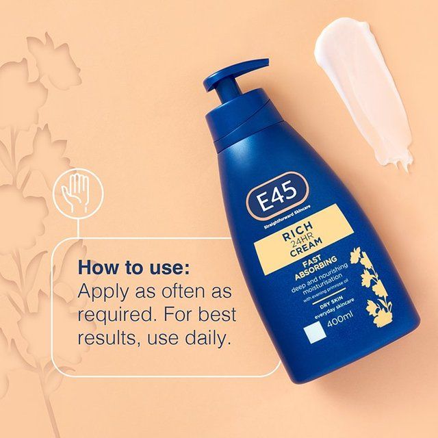 E45 Rich 24H Fast Absorbing Moisturiser Cream for dry skin Pump   400ml