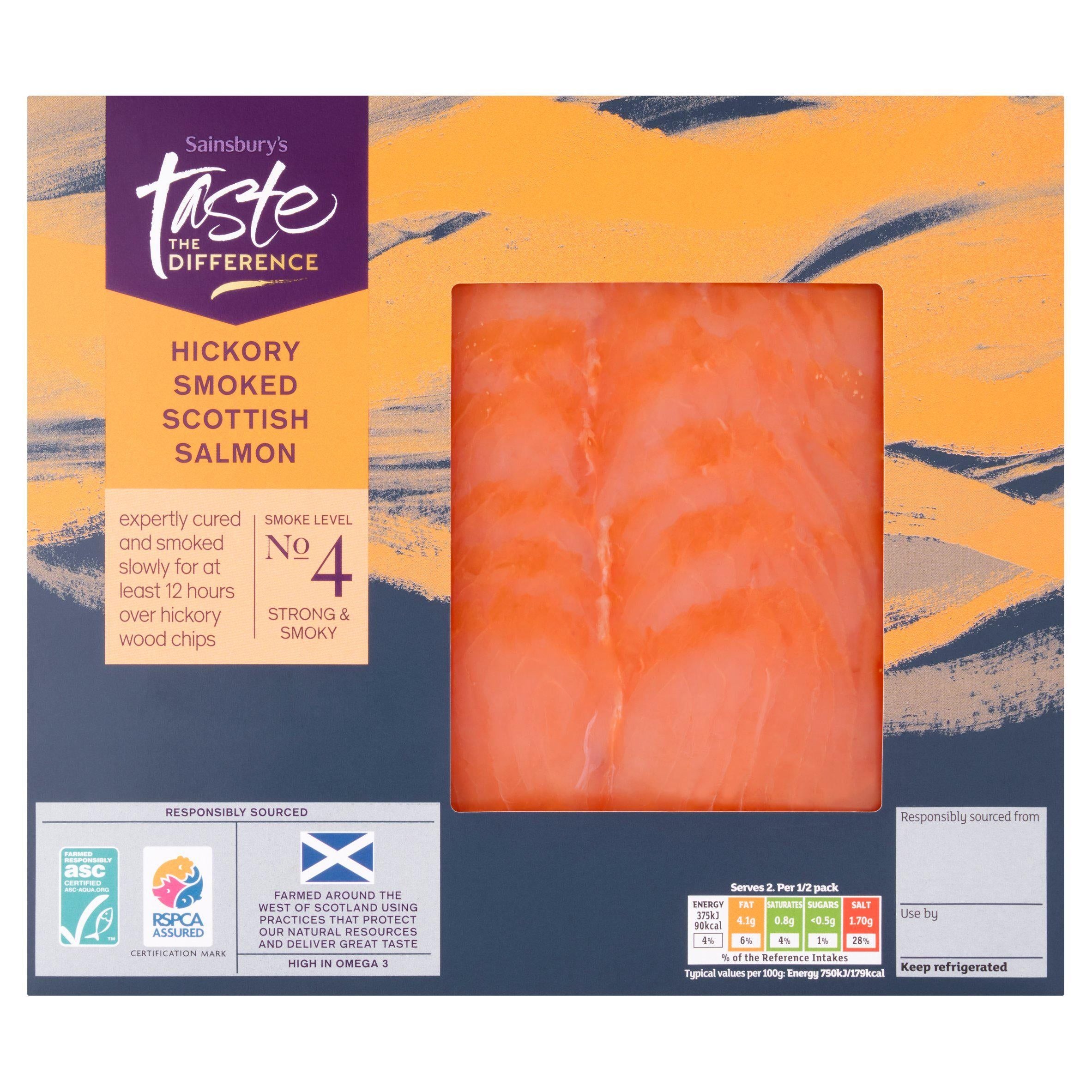 Sainsburys ASC Scottish Hickory Wood Smoked Salmon, Taste the Difference 100g (Ready To Eat) GOODS Sainsburys   