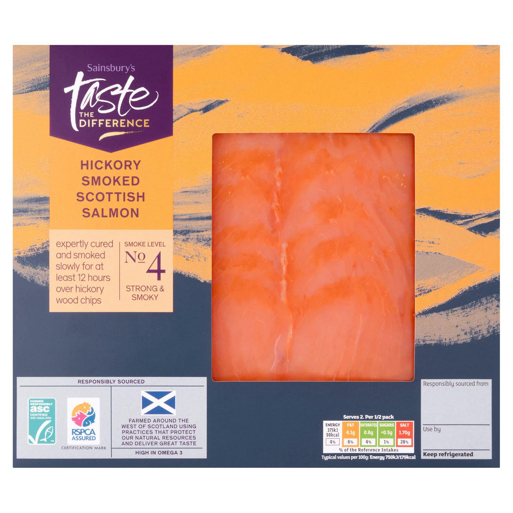 Sainsburys ASC Scottish Hickory Wood Smoked Salmon, Taste the Difference 100g (Ready To Eat)