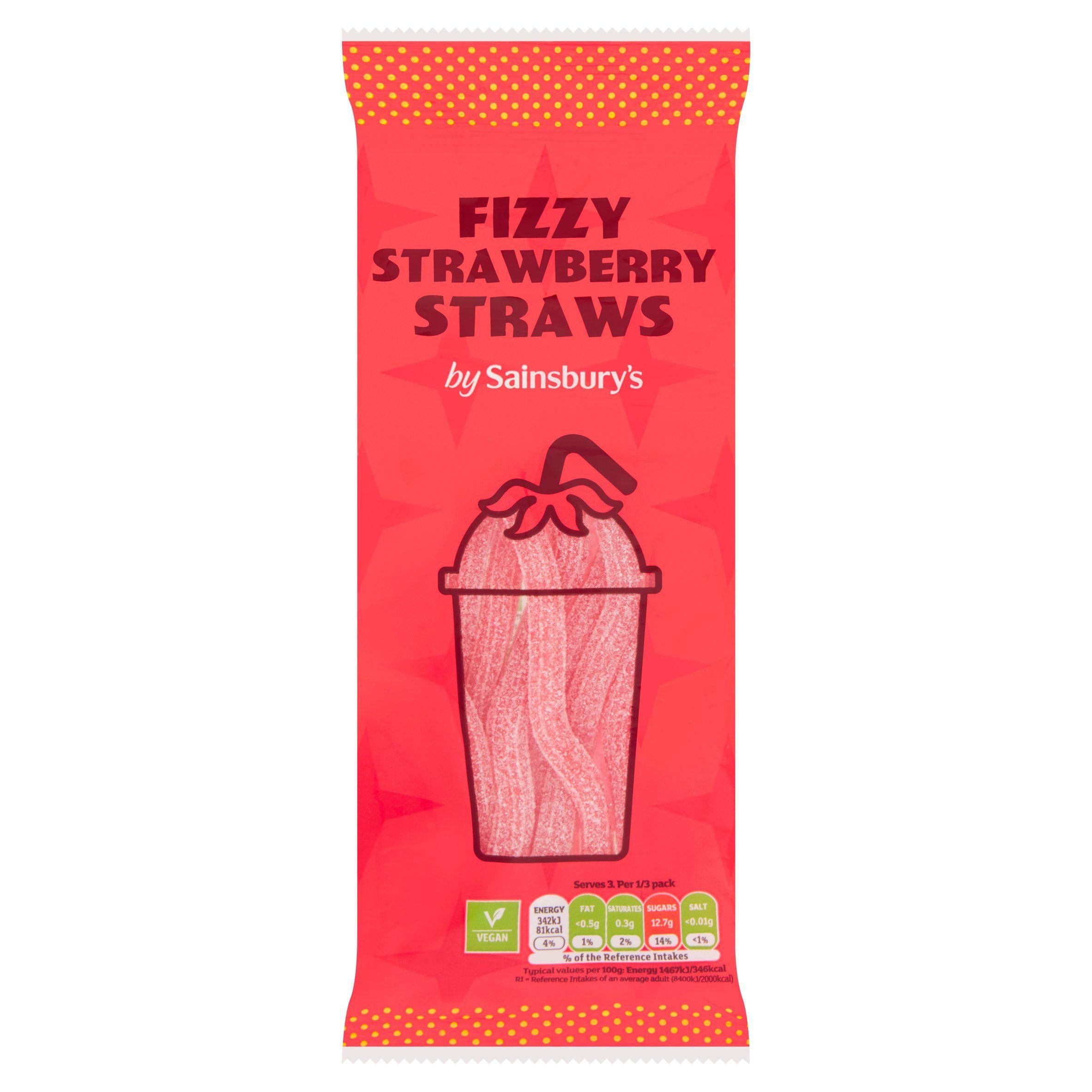 Sainsbury's Fizzy Strawberry Straws Sweets 70g sweets Sainsburys   