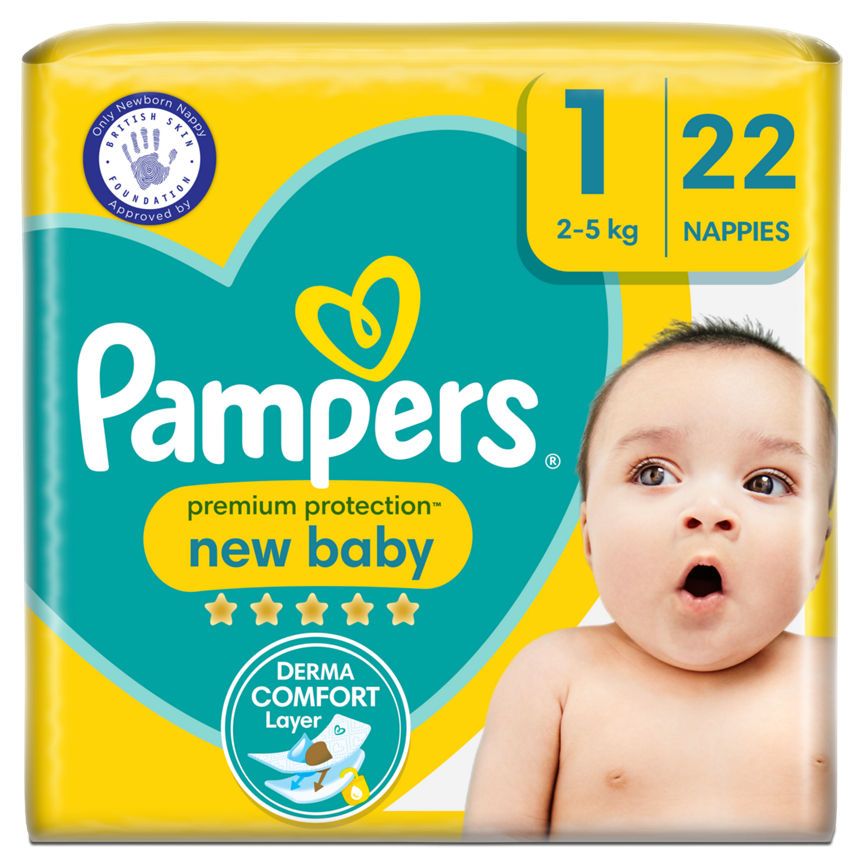 Pampers New Baby Size 1, 22 Nappies, 2kg-5kg, Carry Pack