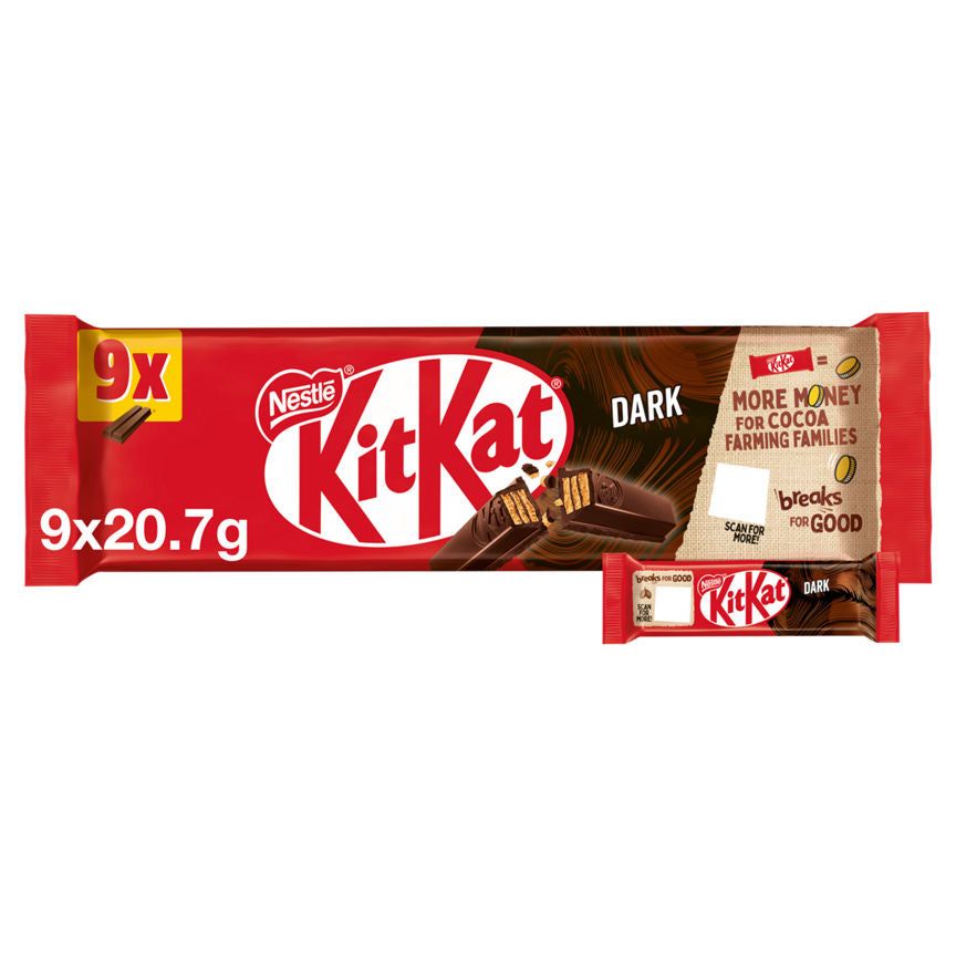 Kit Kat 2 Finger Dark Chocolate Biscuit Bars Multipack GOODS ASDA   