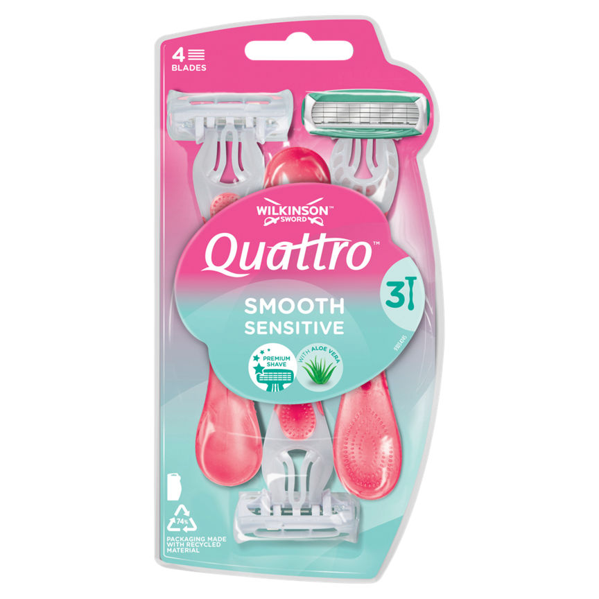 Wilkinson Sword Sword Quattro for Women Sensitive Disposable Razors 3 Pack Women's Toiletries ASDA   