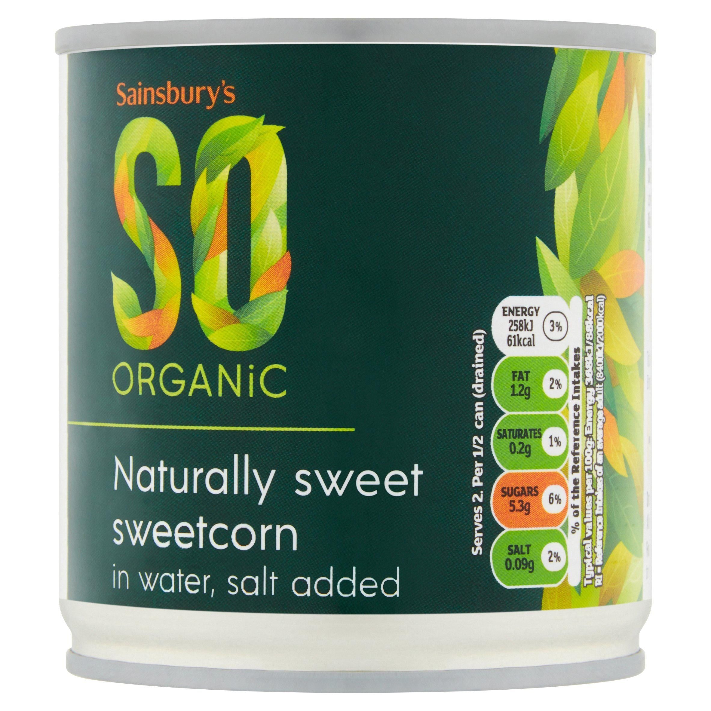 Sainsbury's Naturally Sweet Sweetcorn, SO Organic 150g (140g*) Vegetables Sainsburys   