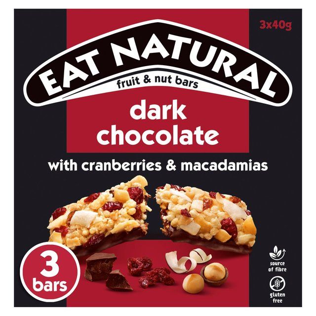 Eat Natural Dark Chocolate Cranberries &amp;amp; Macadamias Bars   3 x 40g