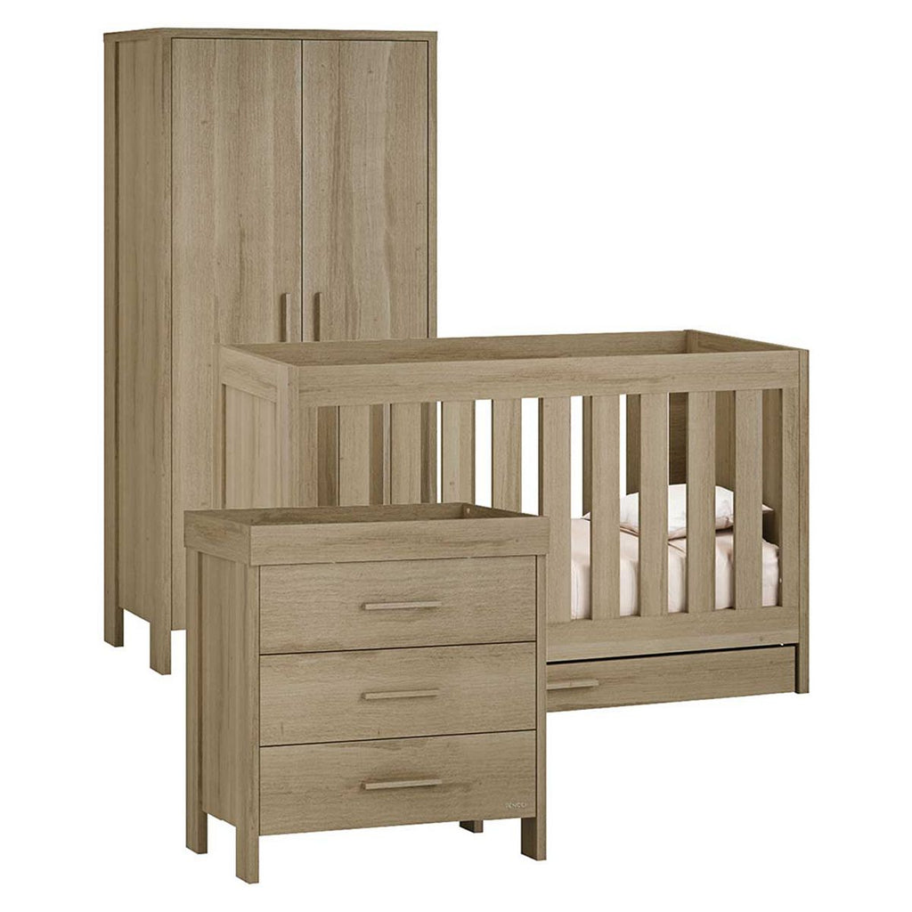 Venicci Forenzo 3pc - Cot Bed with Drawer, Chest, Wardrobe - Honey Oak