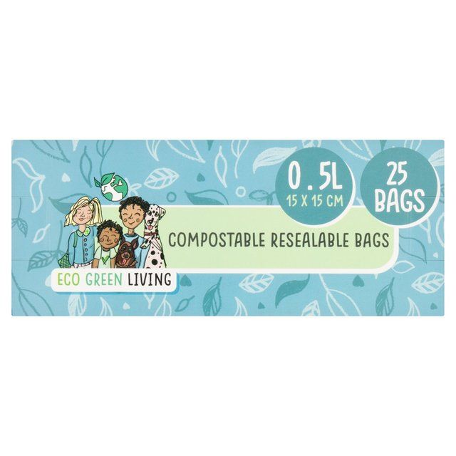 Eco Green Living Certified Compostable Small 0.5L Resealable Ziplock Bags   25 per pack