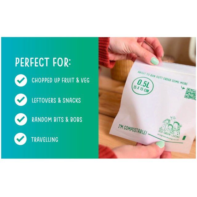 Eco Green Living Certified Compostable Small 0.5L Resealable Ziplock Bags   25 per pack