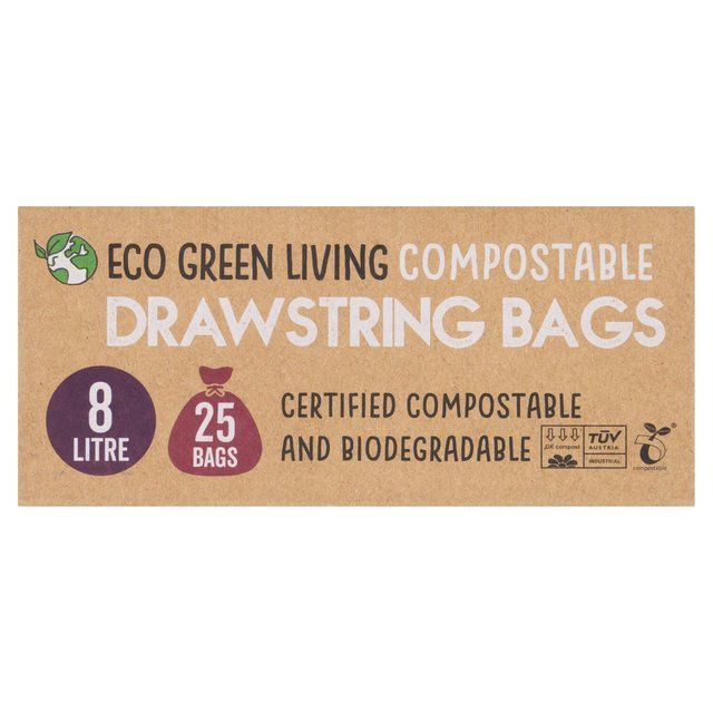 Eco Green Living Certified Compostable Small 8L Drawstring Bin Liner   25 per pack