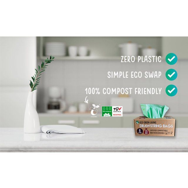 Eco Green Living Certified Compostable Small 8L Drawstring Bin Liner   25 per pack