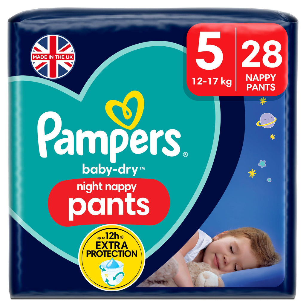 Pampers Baby Dry Night Nappy Pants Essential Pack Nappies Size 5, 12kg-17kg x28