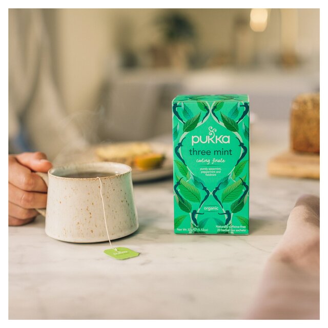 Pukka Organic Three Mint Tea 20 Home Compostable Herbal Tea Bags 32g   20 per pack - McGrocer