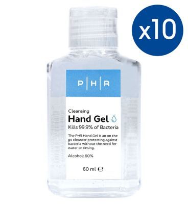 Pack of 10 PHR Hand Sanitiser Gel 60ml